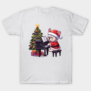 French Bulldog Playing Piano Christmas T-Shirt